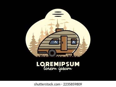 Vintage illustration design of teardrop camper