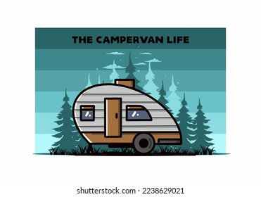 Vintage illustration design of teardrop camper