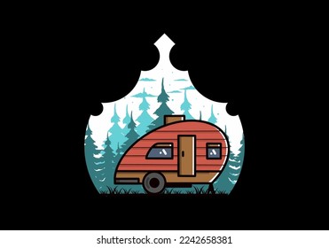 Vintage illustration design of teardrop camper