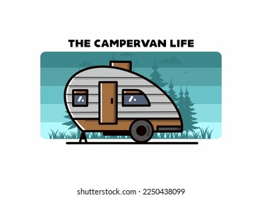 Vintage illustration design of teardrop camper