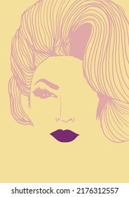 Vintage Illustration of a Drag Queen in Full Make Up and Gorgeous Hairs