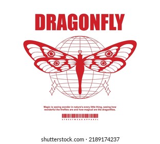 Vintage illustration of dragonfly t shirt design, vector graphic, typographic poster or tshirts street wear and Urban style