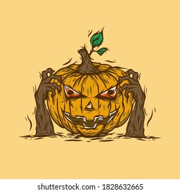 Vintage illustration drawing of halloween pumpkins vector template
