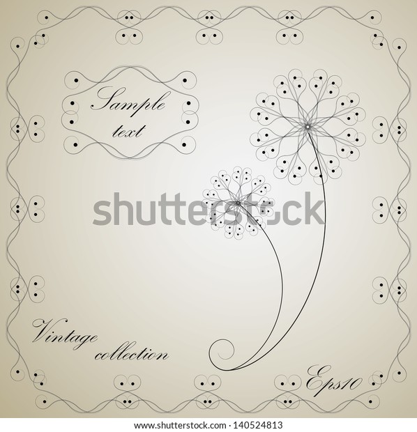 Vintage illustration with frame, flower and\
divider. Isolated retro style\
vector.