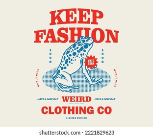  Vintage illustration of frog t shirt design, vector graphic, typographic poster or tshirts street wear and Urban style