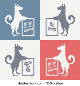 Vintage Illustration fun dog with grunge effect for posters and t-shirts. Funny dog with sign dog training on a white background