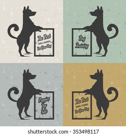 Vintage Illustration fun dog with grunge effect for posters and t-shirts. Funny with sign  training on a white background
