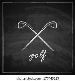 vintage illustration with golf drivers on blackboard background