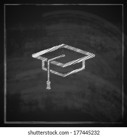 vintage illustration with graduation cap sign on blackboard background. educational concept