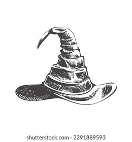 Vintage illustration for Halloween. A hand-drawn sketch of a witch's pointed hat. Vector illustration.	