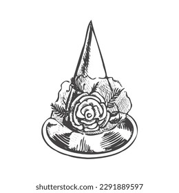 Vintage illustration for Halloween. A hand-drawn sketch of a witch's pointed hat. Vector illustration.	