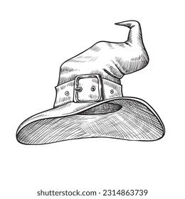 Vintage illustration for Halloween. A hand-drawn sketch of a witch's pointed hat. Vector illustration.