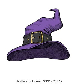 Vintage illustration for Halloween. A hand-drawn sketch of a witch's pointed hat. Vector illustration.