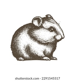 Vintage illustration of a hamster. an old-school drawing of a guinea pig. Aesthetic retro logo of a rodent isolated on white background. vector illustration