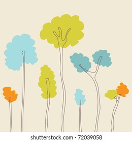 Vintage illustration with hand drawn trees