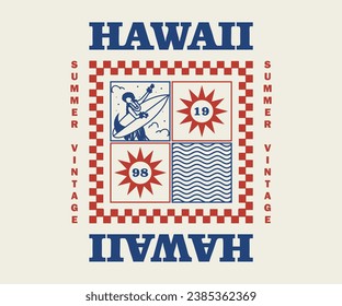 Vintage-Illustration von Hawaii, Surfen, Girhhawaii-Vektorhemd-Design, Vektorgrafik, typografisches Poster oder T-Shirts, Straßenbekleidung und urbaner Stil