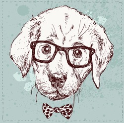 Vintage Illustration Of Hipster Puppy With Glasses In Vector
