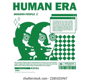 Ilustración vintage del diseño de camisetas de la era humana, gráfico vectorial, afiche tipográfico o camisetas de calle y estilo urbano