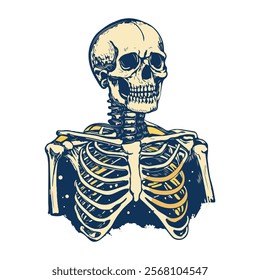 A vintage illustration of a human skeleton