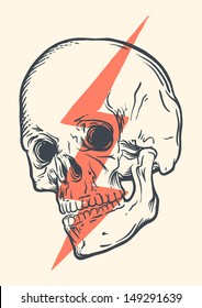 Vintage illustration of a human skull for conceptual using.