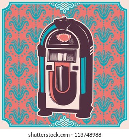 Vintage illustration with jukebox. Vector illustration.