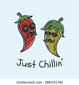 Vintage Illustration Just Chillin Chilli Peppers Pun Poster