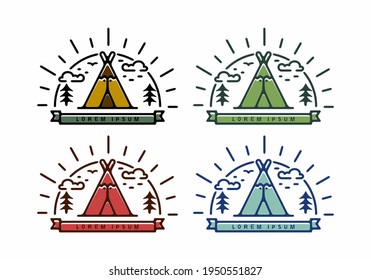 Vintage illustration line art of camping tent design