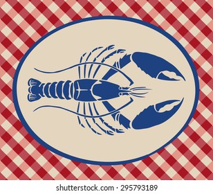 Vintage illustration of lobster over Italian tablecloth background