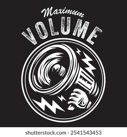 Vintage illustration of a loudspeaker with electric effects for logo and patch needs