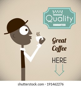Vintage illustration of a man with coffee and quality label