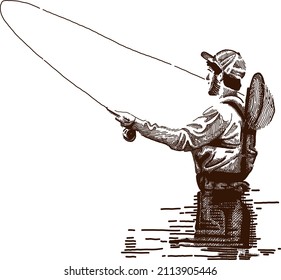 vintage illustration of a man fishing