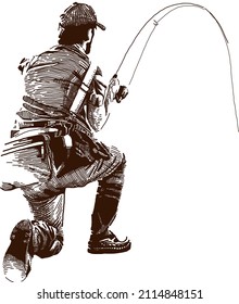 vintage illustration of man fishing