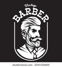 Vintage illustration of a man with slick hair for barbershop logo needs