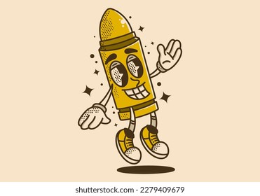 Vintage illustration mascot character of flying bullet with happy face