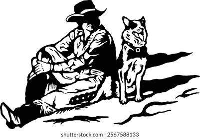 Vintage Illustration of a Master and His Dog – A timeless depiction  and his loyal canine companion in a classic artistic style. The detailed linework highlights the bond between the two