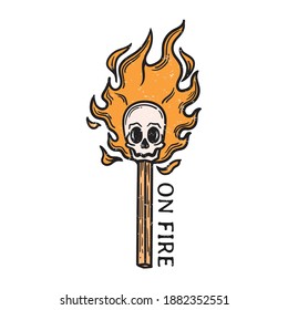 vintage illustration of matchstick with burning skull head