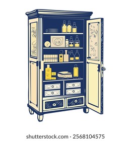 A vintage illustration of a medical cabinet