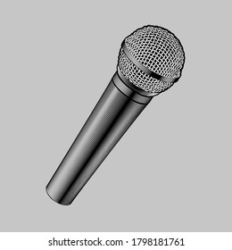 vintage illustration of a microphone in engraving style.