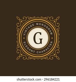 Vintage illustration with a monogram on brown background. Emblem for your brand on corporate identity or business card. Creative vintage emblem.