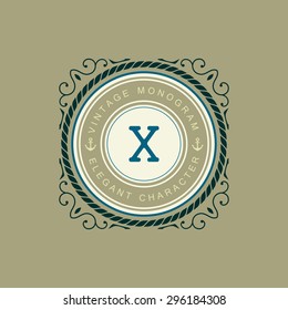 Vintage illustration with a monogram in warm colours. Vintage monogram on a light background.