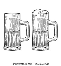 Vintage illustration of mug of beer in engraving style. Design element for logo, label, emblem, sign. Vector illustration
