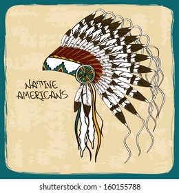 Vintage illustration with Native American Indian chief headdress