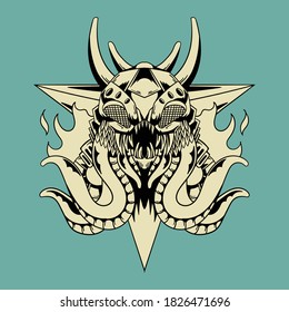 Vintage Illustration Octopus with Mask Steel and Fire Isolated Design Vector