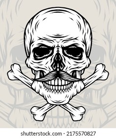 Vintage Illustration of Old Skull. Premium vector.