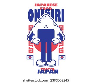  Vintage illustration of onigiri, japan style vector t shirt design, vector graphic, typographic poster or tshirts street wear and Urban style