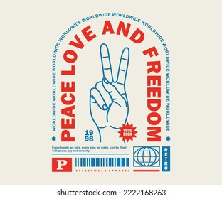 Vintage illustration of peace hand symbol t shirt design, vector graphic, typographic poster or tshirts street wear and Urban style - Shutterstock ID 2222168263