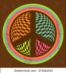 Vintage Illustration of peace and love sign made of colorful geometric elements