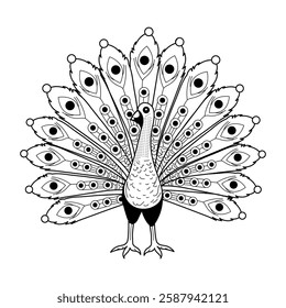 Vintage illustration of peacock character with open wings