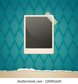vintage illustration of photo frame on old wallpaper