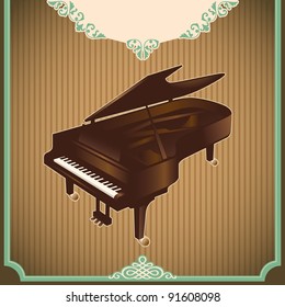 Vintage illustration with piano. Vector illustration.